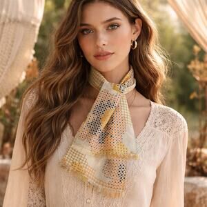 Vintage 1960s Acetate Mod Geometric Print Scarf Fringe Retro Neck Scarf